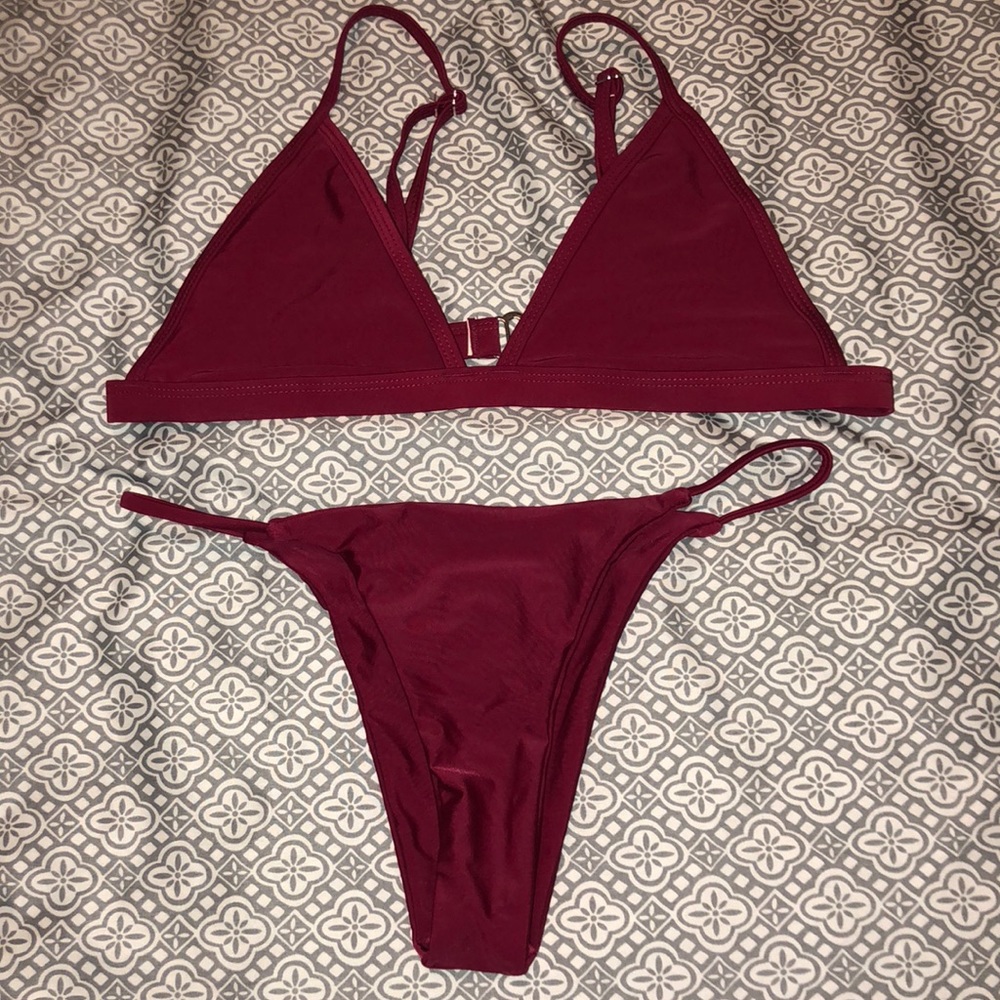 Burgundy Zaful Thong Bikini